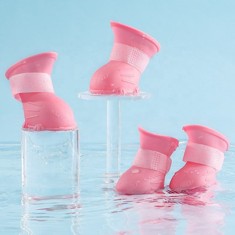 Dog Rain Boots 4Pcs Pet Dog Puppy Warm Waterproof Silicone Non-Slip Rain Boots Footwear Shoes Dog Cat Pet Toy Dog Rain Boots Dog Rain Shoes, Cat Rain Boots, Waterproof Foot Cover, Soft Bottom Shoes